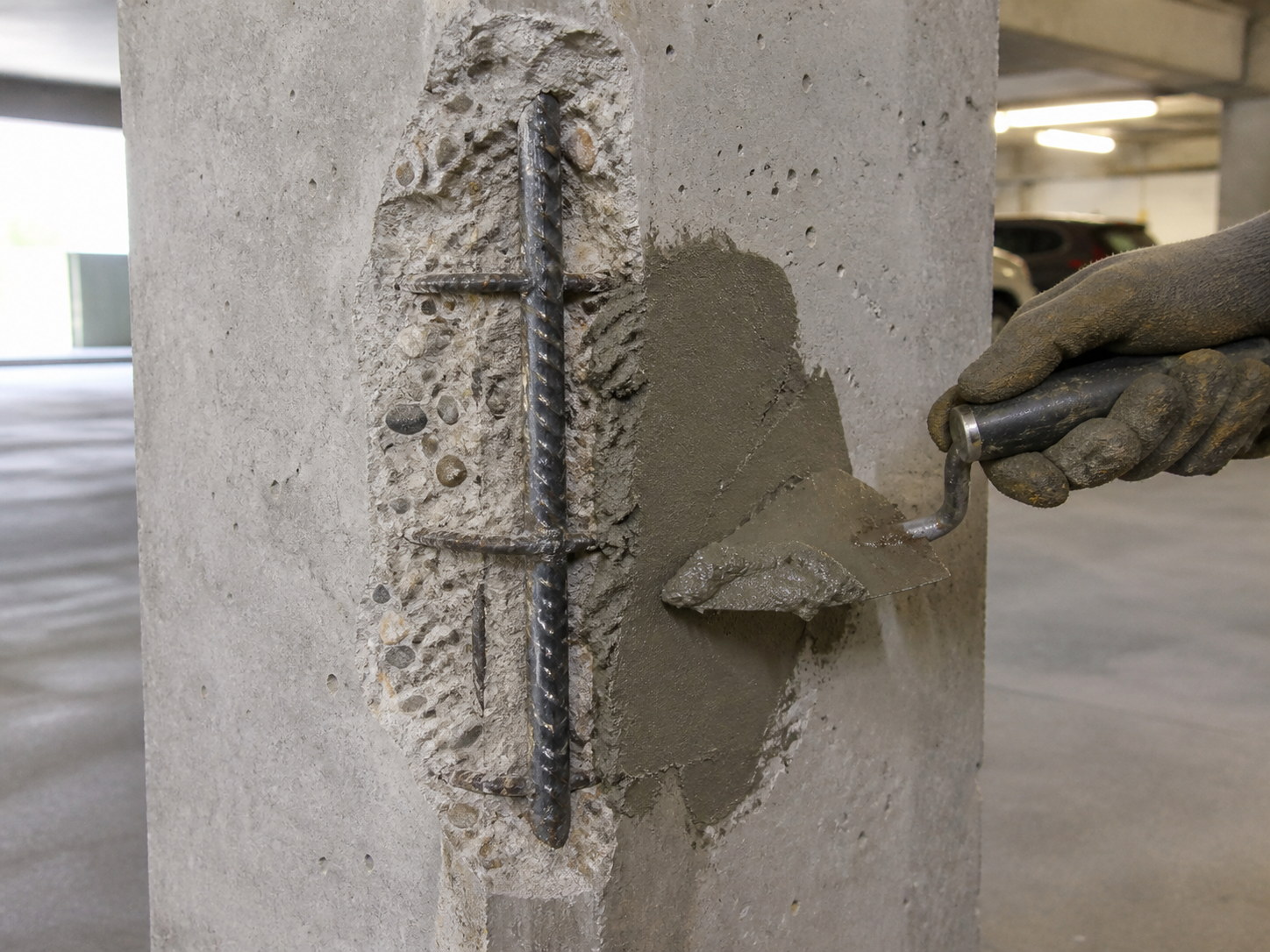 Betonherstel aan een constructie